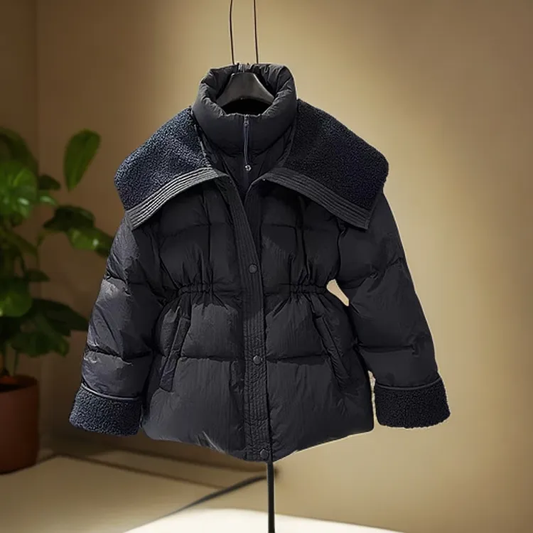 假两件翻领棉服外套女2025冬季新款气质收腰显瘦棉服洋气棉服外套