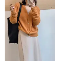 【橘黄色】秋冬时尚百搭复古宽松开衫蓬松软糯毛衣V领针织衫