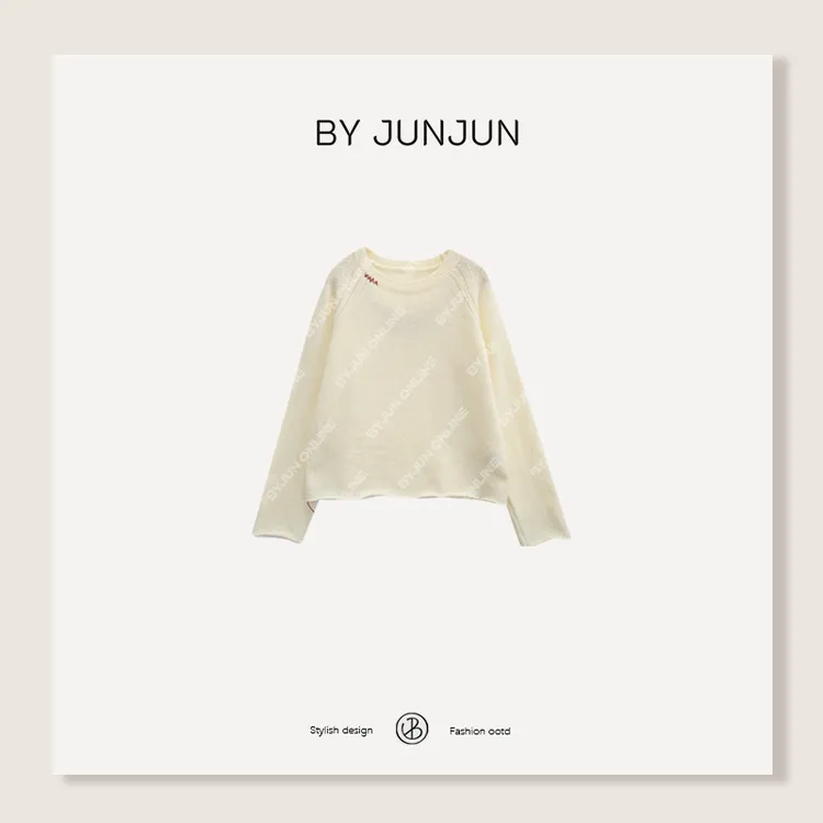 ByJunjun马拉风 手绣软绵绵针织上衣冬季显瘦长袖套头针织衫