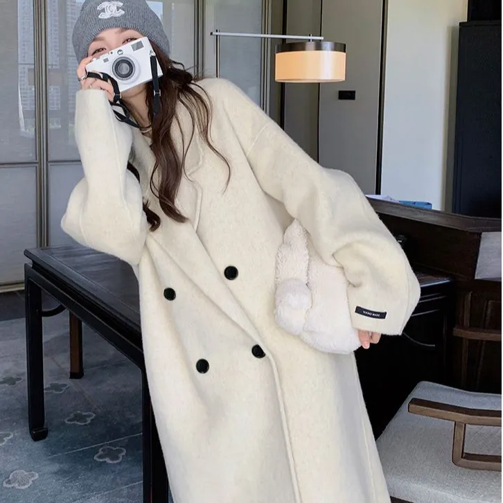 燕麦色双面毛呢大衣2025秋冬新款韩版宽松中长款爆款呢外套女868