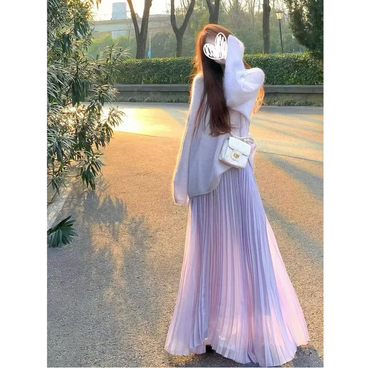 慵懒风松弛感V领毛衣半身裙两件套装减龄早春穿搭一整套女装2025