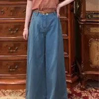 专场现【一生罗曼】复古水洗高腰显瘦牛仔阔腿裤K361