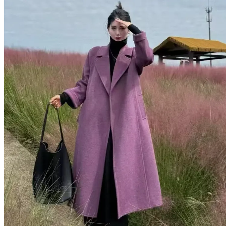 长款双面毛呢外套时尚百搭休宽松版长款过膝双面羊毛大衣0035