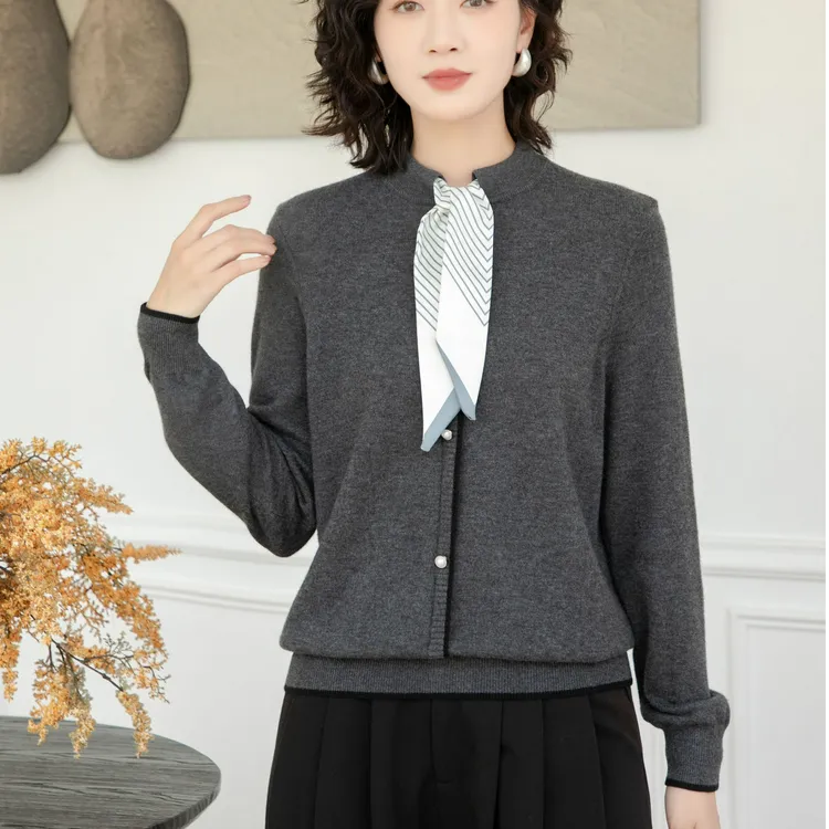 韩衣奇迹套头款衬衫袖女日式长袖毛针织衫纯色毛衣打底轻奢羊毛衫