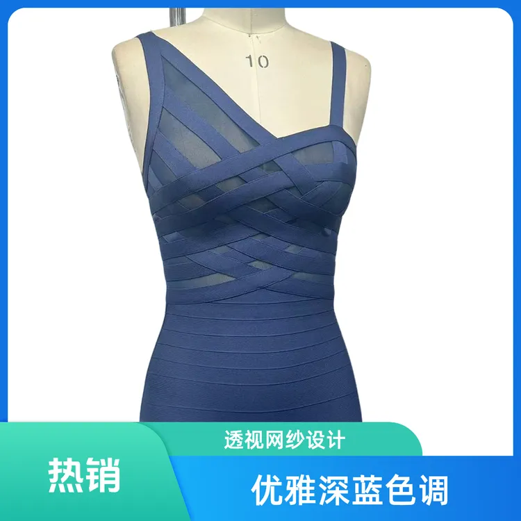 跨境欧美吊带蓝色绷带连衣裙包臀修身性感夜店女装辣妹小众裙子
