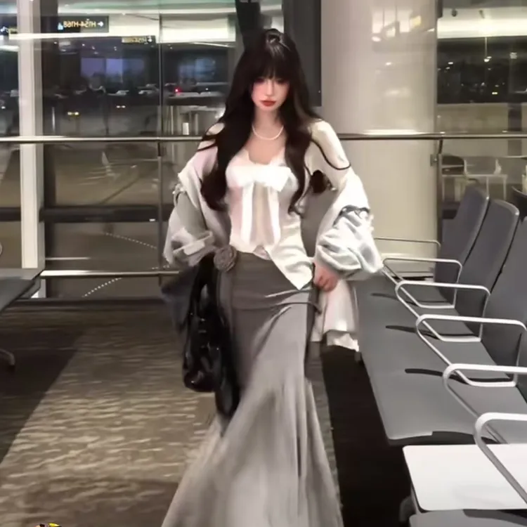 美式辣妹春季新款气质高级感时尚蝴蝶结上衣女搭配显瘦高腰半身裙