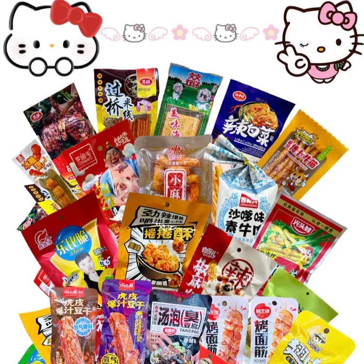 8090年代童年怀旧休闲零食辣条糖果薯片饼干果冻饮料