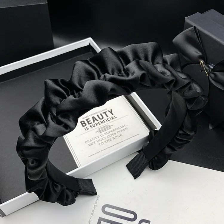 高级感缎面发卡发箍女高颅顶褶皱显脸小百搭头饰成人简约压发头箍