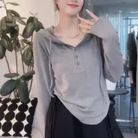 微胖MM秋季新款简约纯色连帽长袖T恤女大码宽松百搭打底休闲上衣