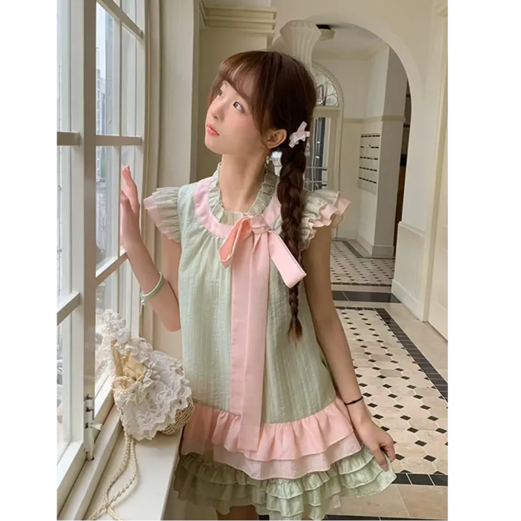 甜妹减龄春季套装女小个子系带衬衫一整套ootd穿搭新款洋气蛋糕裙