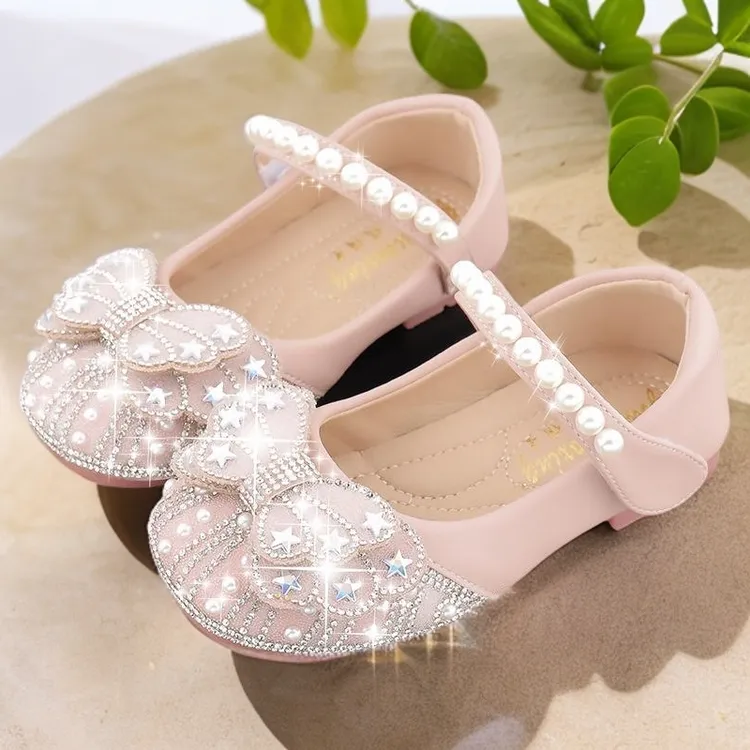 女童公主鞋软底水晶鞋单鞋鞋子小皮鞋水钻新款软底中小童宝宝