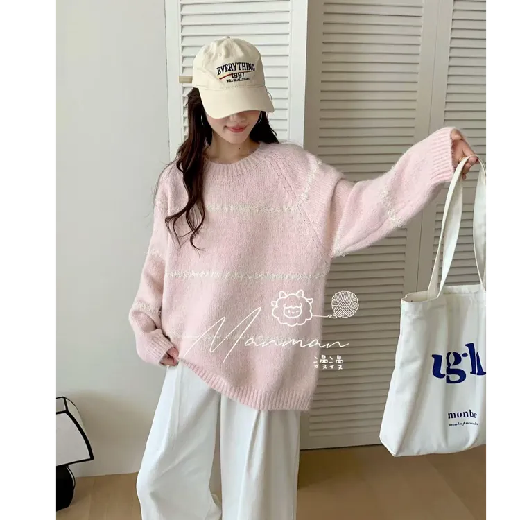 秋上新简韩条纹撞色厚款长袖针织衫