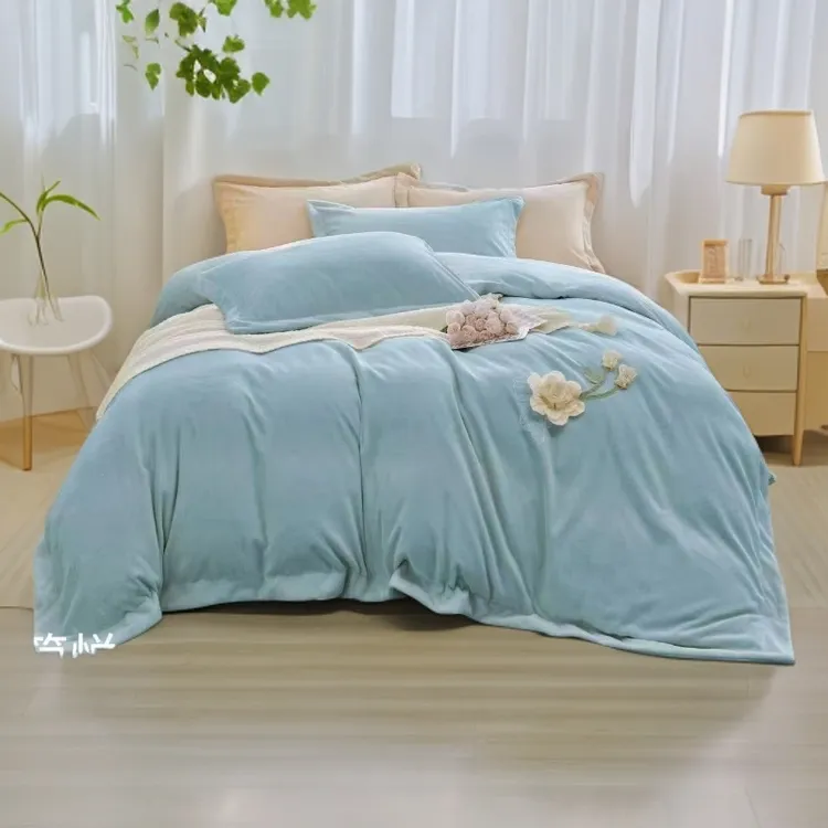 轻奢风超柔牛奶绒全消光四件套加绒加厚简约