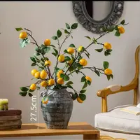 掬涵仿真柠檬果枝客厅餐桌果实假花高端长枝花艺插花装饰摆件手工