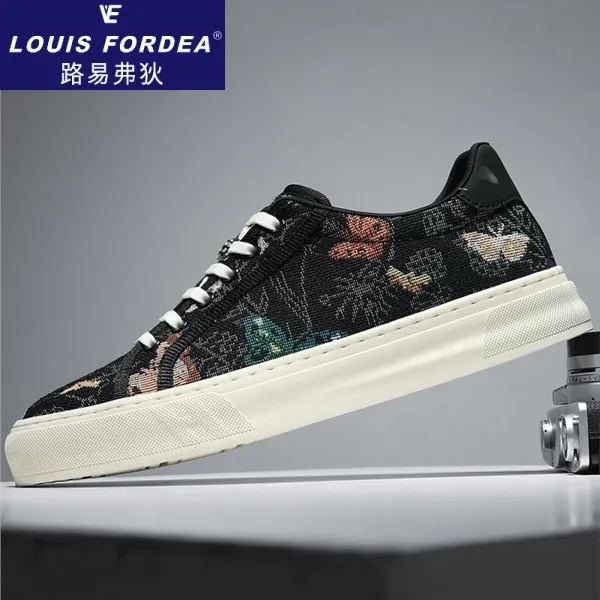 路易弗狄帆布鞋男夏款男鞋透气时尚百搭潮流男士休闲板鞋复古
