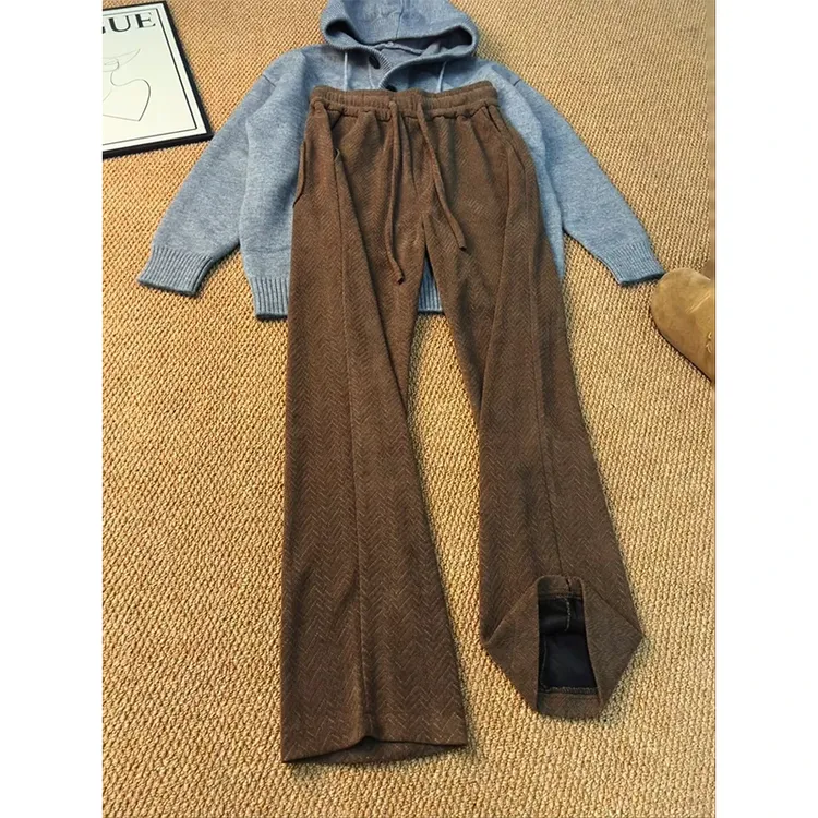 美拉德人字纹针织提花裤子男款秋冬重磅雪尼尔阔腿垂感直筒休闲裤