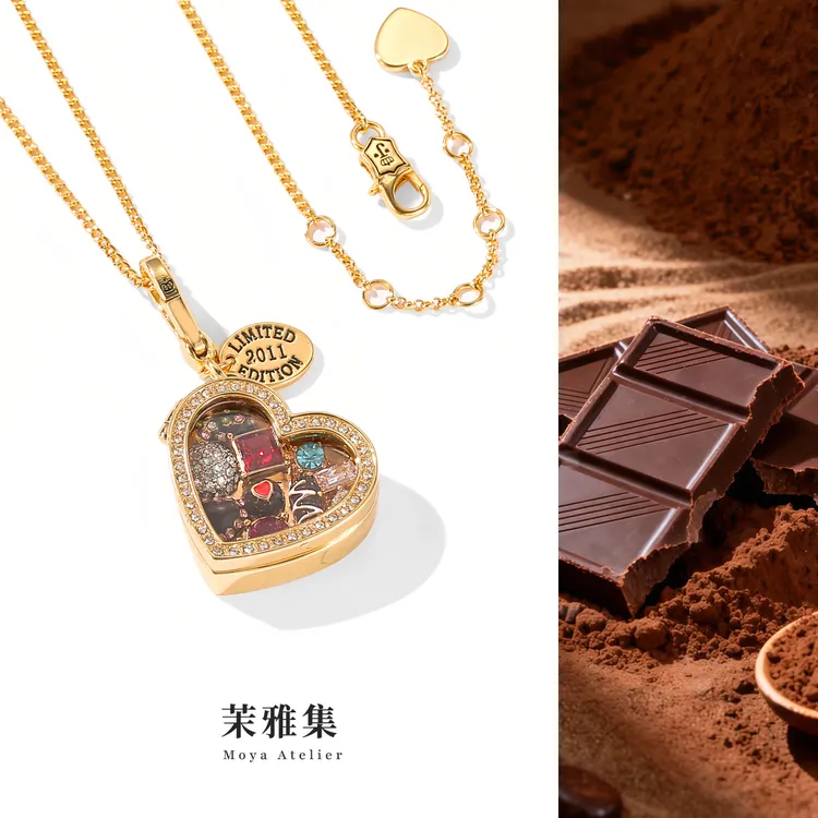 铜锆石吊坠 饰品时尚彩釉爱心巧克力盒可打开吊坠项链礼物小众