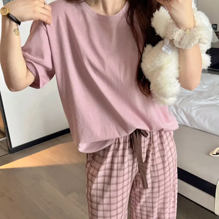 夏季自带胸垫可外穿睡衣2025雪花棉亲肤透气蕾丝边家居服套装女款