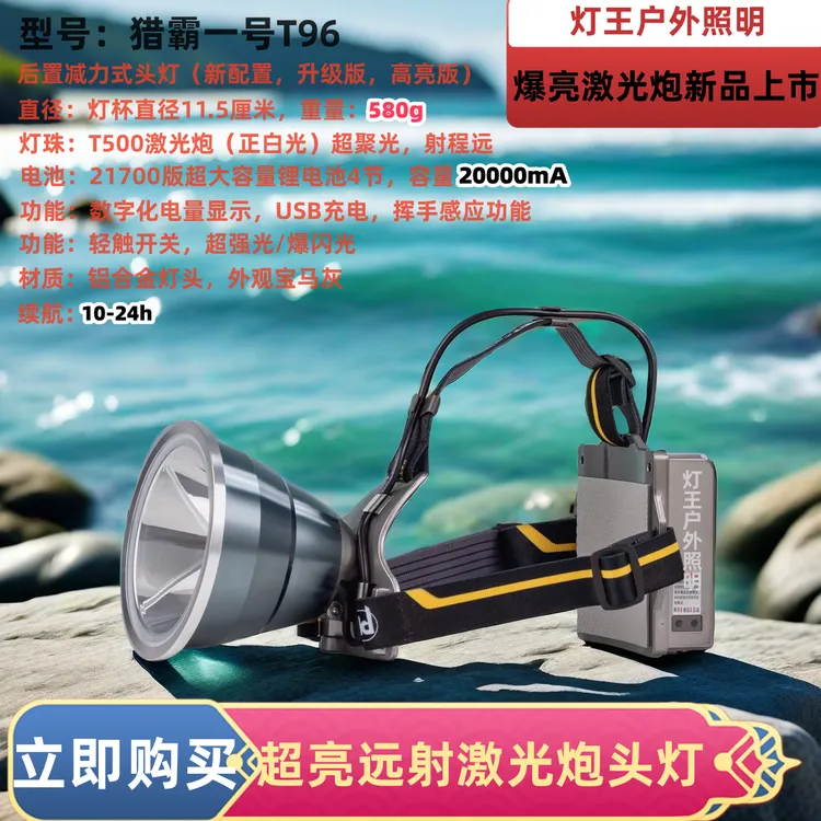 进口猎霸一号T96高亮升级版激光炮后置锂电头灯挥手感应户外远射