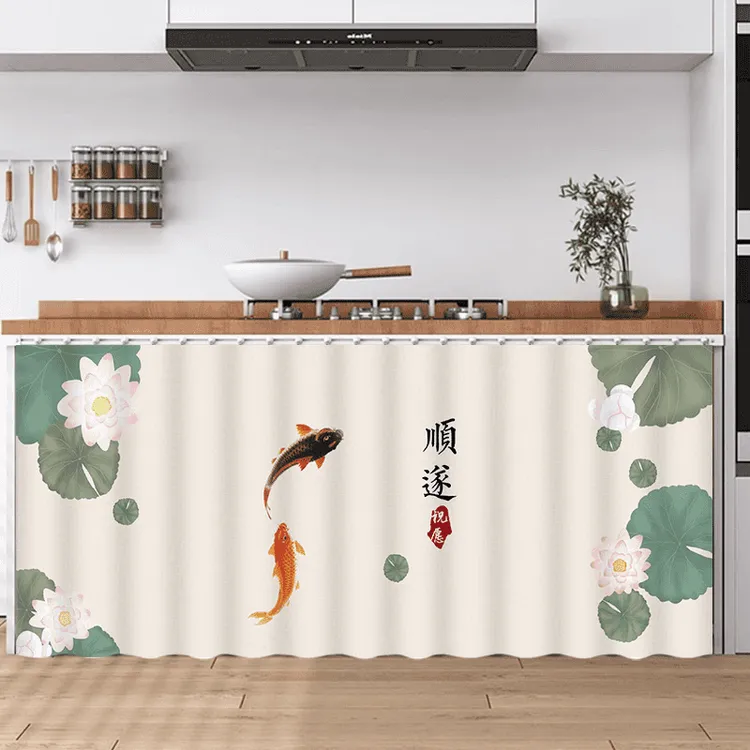 帘无界厨房柜子遮挡帘橱柜卧室门帘卫生间防尘隔断帘子免打孔滑轨