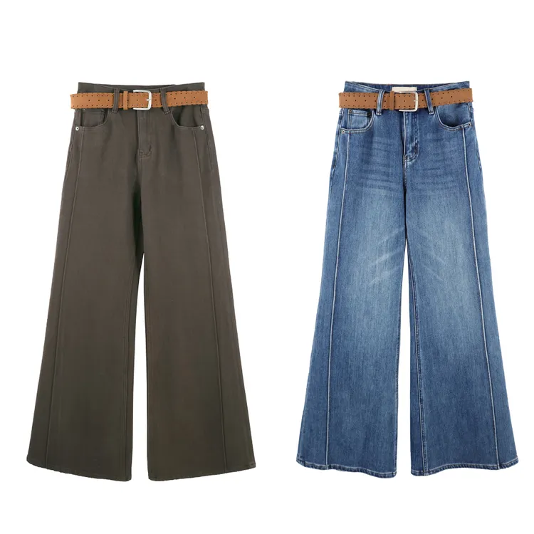 「京京」复古风高腰显瘦阔腿牛仔裤垂坠感通勤休闲长裤HBZWW918270