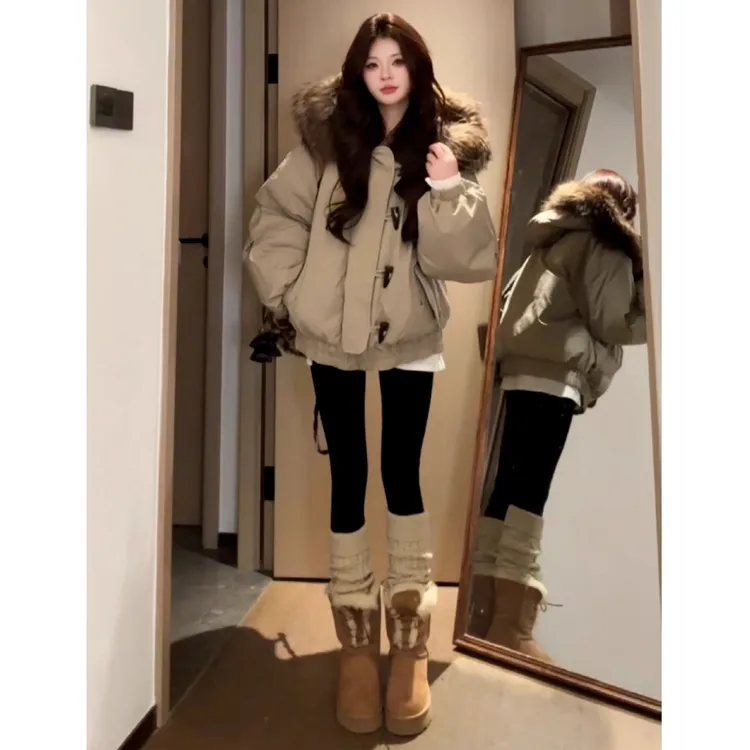 小个子毛领派克羽绒服女士2025冬季新款韩版宽松加厚保暖工装外套