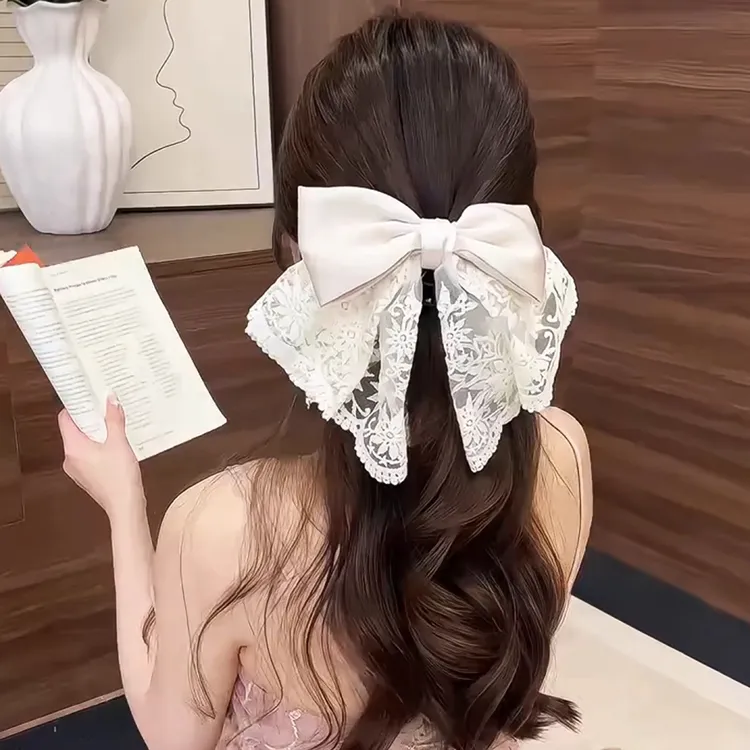 蕾丝蝴蝶结马尾夹后脑勺半扎抓夹女高级感发量少2025新款发卡头饰