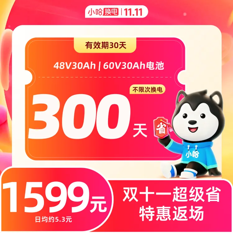 【小哈换电】常规电池 300天不限次换电套餐 哈啰假日狂欢限量发售