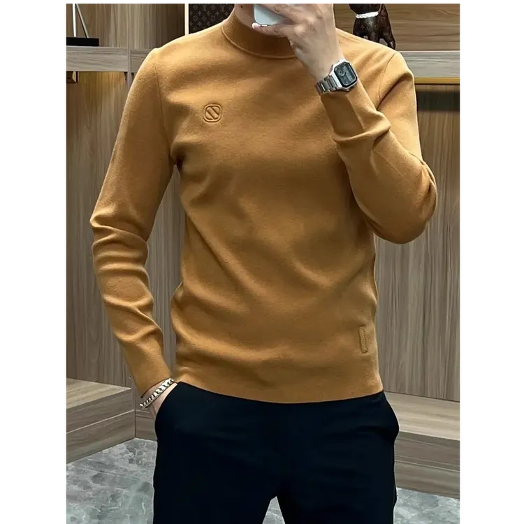 2025秋冬季高级感潮流时尚百搭休闲舒适针织打底毛衣长袖体恤男士