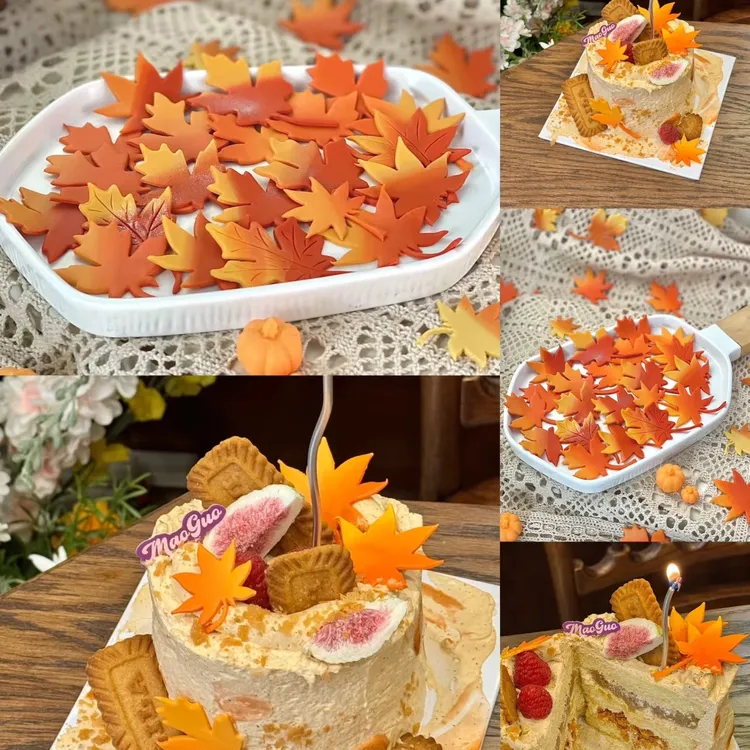 网红ins风秋天蛋糕装饰插件板栗子松鼠枫叶饼干立秋甜品装扮插牌