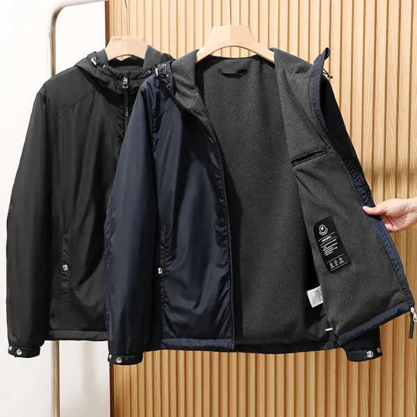 绵羊毛填充轻奢高级风秋冬男士防风保暖休闲轻商务连帽棉夹克外套