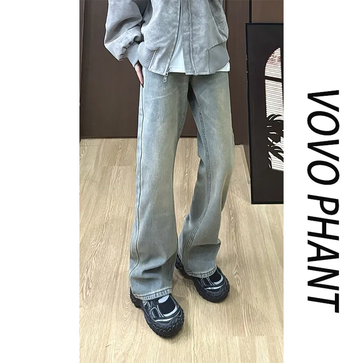 VOVO美式复古微喇牛仔裤男秋冬修身vibe裤子高街痞帅潮流休闲长裤