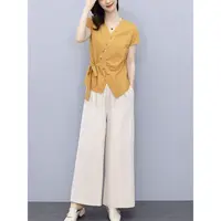 SY#【Q】V领系带收腰显瘦短袖衬衫女设计感小众上衣DY14273