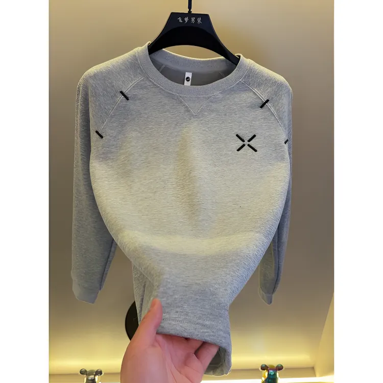 高档圆领美式加绒加厚卫衣男士秋冬保暖时尚打底衫体恤男装829R