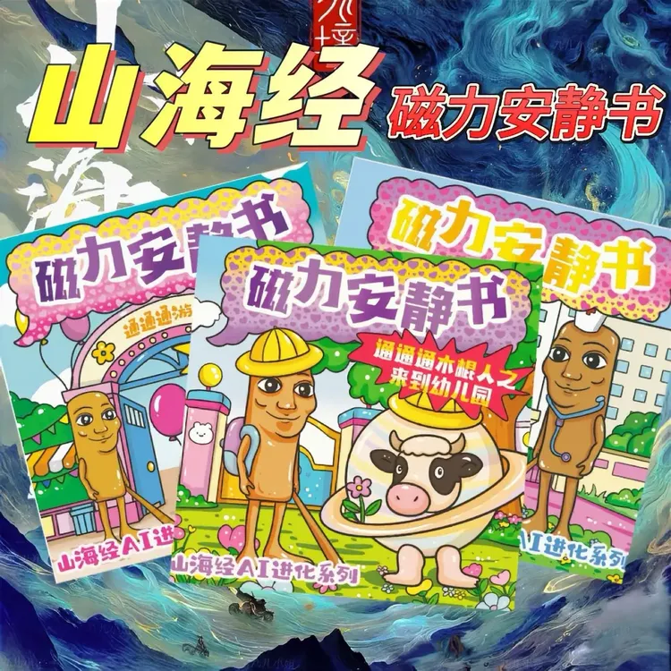 2025爆火山海经磁力安静书木棍人穿鞋鲨鱼益智3-6岁贴纸儿童玩具