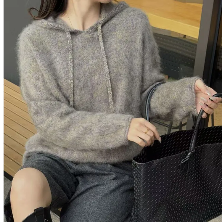 甄选高端羊绒拉毛连帽羊毛衫百搭时尚加厚带帽针织衫网红休闲打底