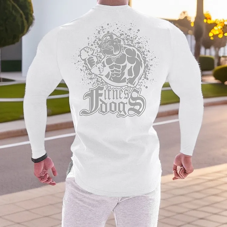 健身狗 纯色运动长袖薄款T恤男速干排汗训练热身投篮球服健身衣