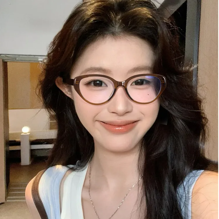 新款复古猫眼眼镜近视女款可配度数琥珀流光大地色眼睛框镜架素颜