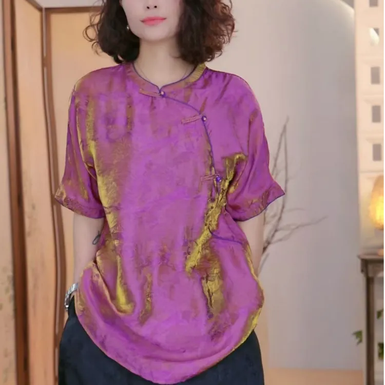 【苍露】时尚女装薄款新中式上衣小衫高级国风气质五分袖