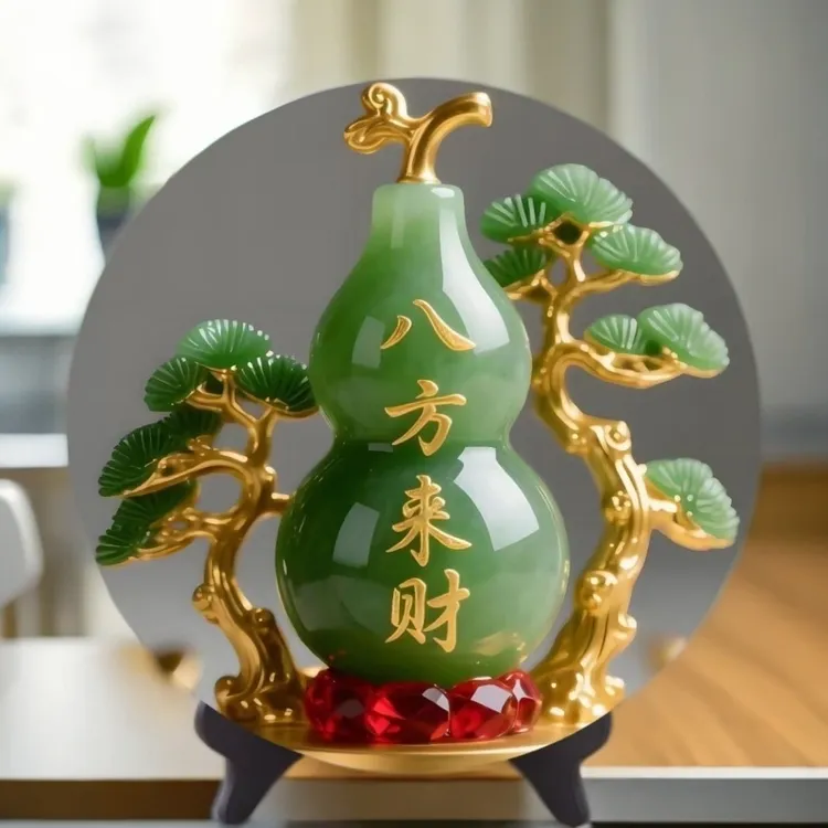 八方来财招财葫芦摆件翠玉招财葫芦招财摆件相框旺宅财源转运摆台