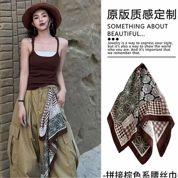 丝巾发带春秋丝巾不掉色洋气厚款薄款字母复古百搭民族风女