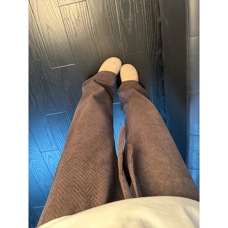 美拉德咖色人字纹裤子男秋冬季美式复古休闲运动卫裤直筒阔腿长裤