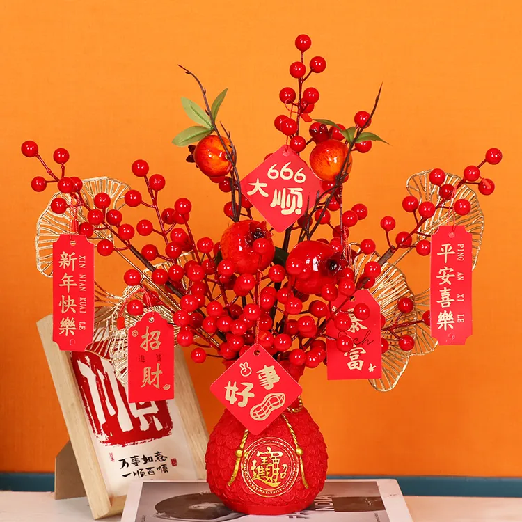 钱袋子福袋发财果新年家居摆件年宵仿真花卉春节礼品开业结婚送礼