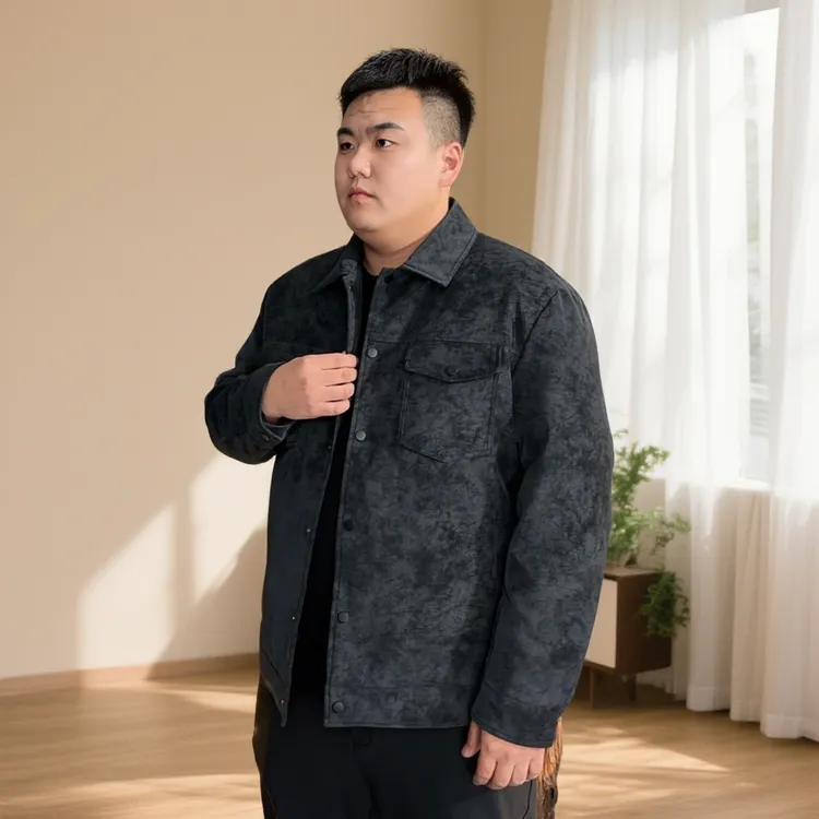 大码冬季时尚休闲直下摆男士秋冬翻领皮夹克羽绒服鸭绒百搭