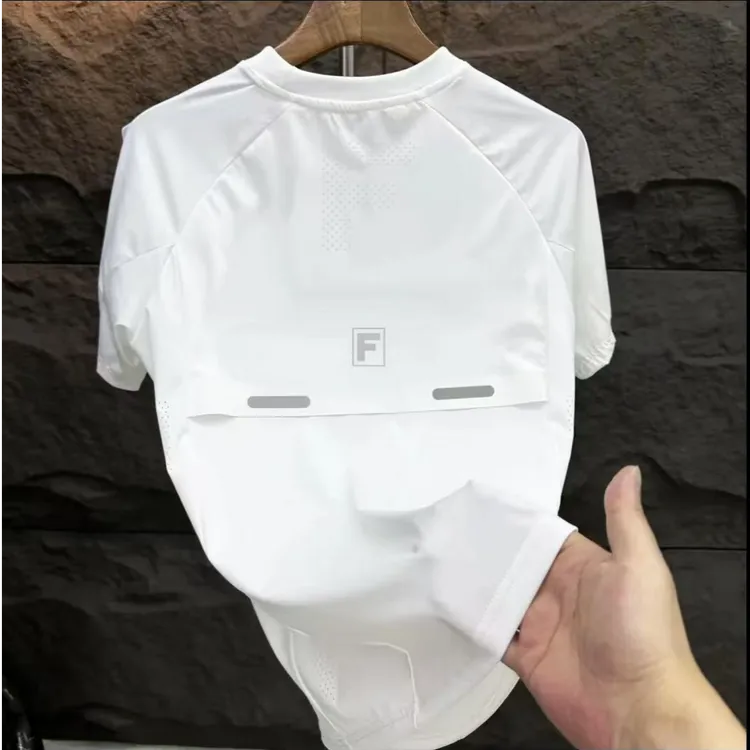 F标新品蓝色拼接速干衣服男宝同款夏季圆领中大童吸汗凉感运动