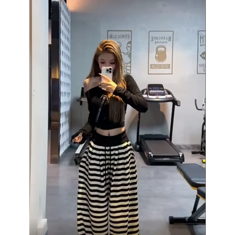 简约甜美慵懒风睡衣女秋季款小众设计感显瘦条纹长裤家居服套装