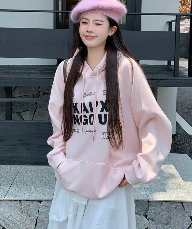 【猪猪队运费补贴】冬季胖MM加绒加厚韩版宽松型连帽卫衣