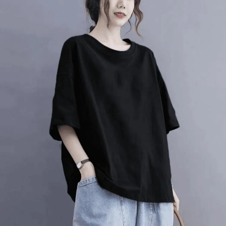 纯黑色短袖t恤女2025新款夏宽松版大码胖mm200斤黑色纯棉百搭上衣