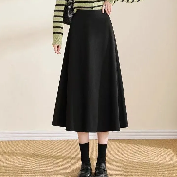 A字高腰女裙中长裙显瘦秋冬厚款垂坠伞裙2025新款毛呢大码松紧腰