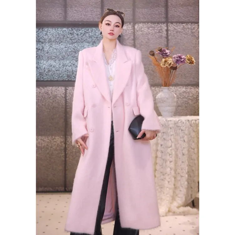 秋冬新款羊毛羊绒拉毛大衣女毛呢大衣长款休闲时尚通勤设计显气质